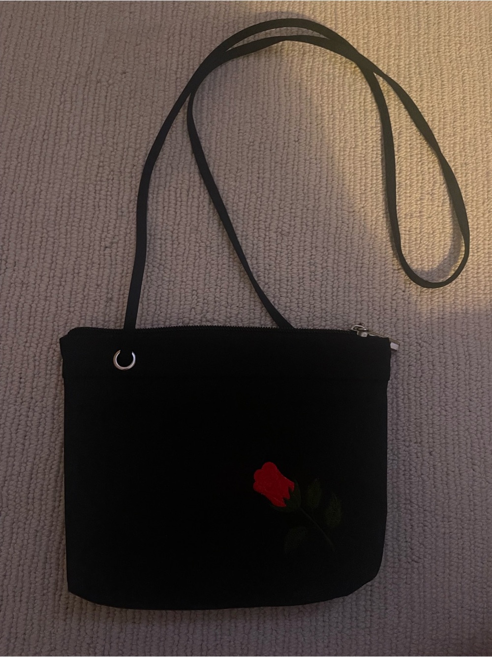 vintage handbag Black Crossbody Bag with Red Rose Embroidery c21